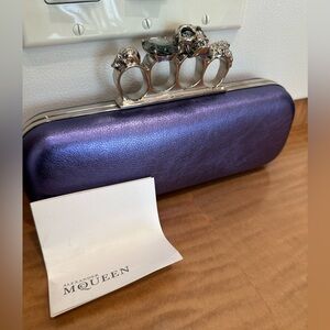 Alexander McQueen long purple knuckle box clutch leather